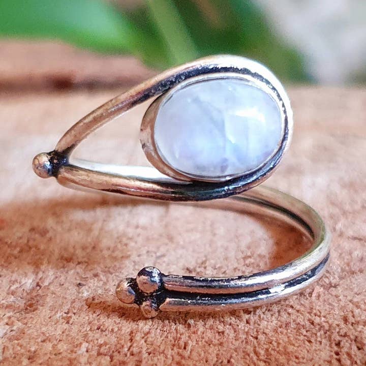 Ethnic style Silver & Moonstone Ring / Adjustable / Boho / Bohemian / Psy / Rustic / Tribal / Gypsy / Festival / Healing / Festival for wholesale by Kaali Boutique