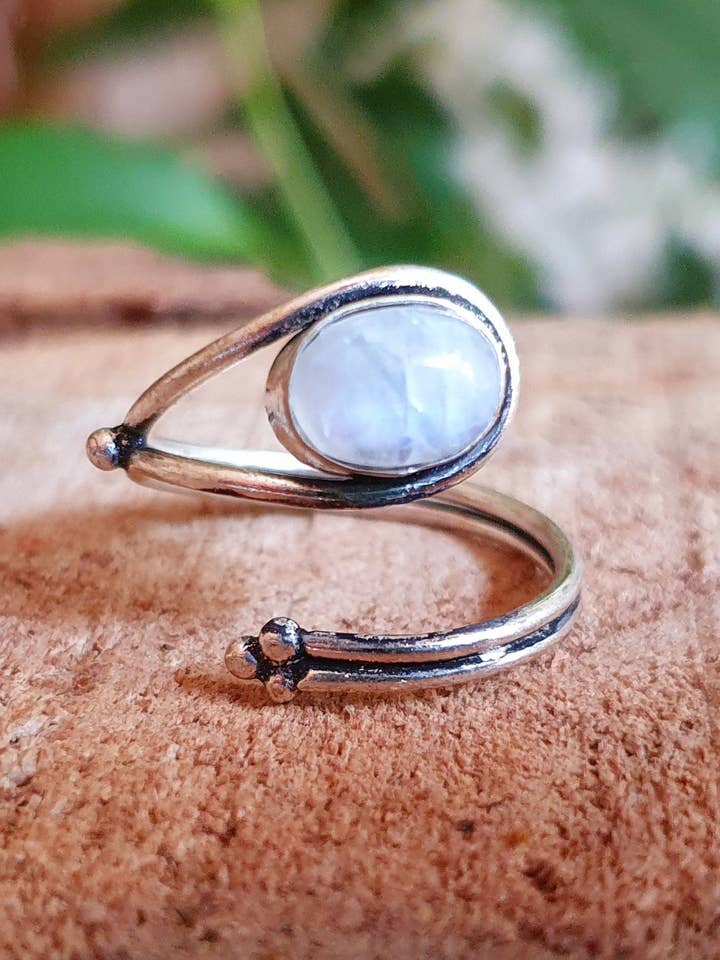 Ethnic style Silver & Moonstone Ring / Adjustable / Boho / Bohemian / Psy / Rustic / Tribal / Gypsy / Festival / Healing / Festival and other Purchase wholesale tee shirts. Free returns & net 60 terms on Faire trending on Faire.