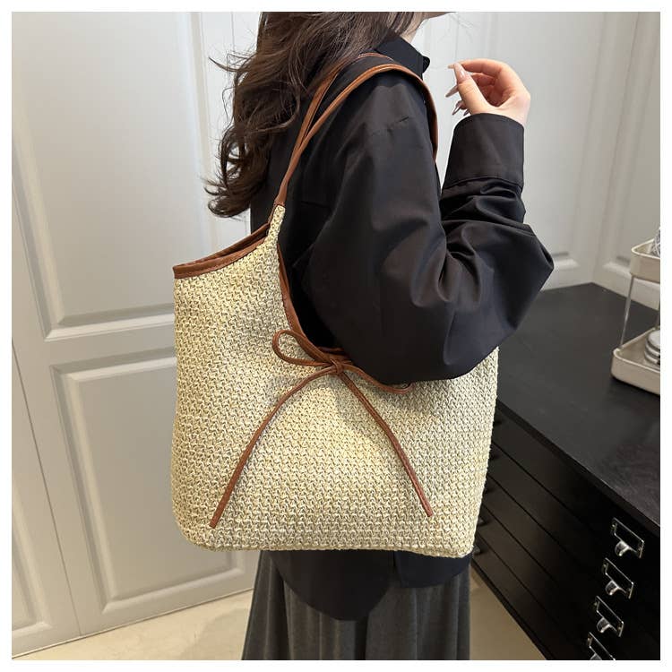 UNISHE - Wholesale Tote Bag - Women's - Vacation Straw Large Capacity Beach Bow Tote Bag ZK30313