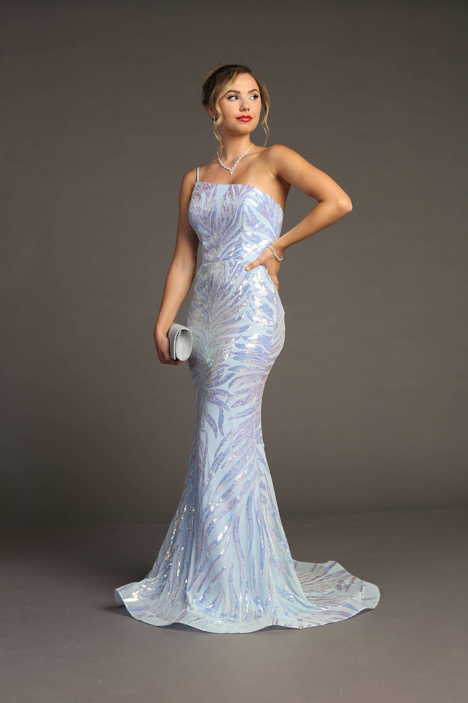 Chicas - Wholesale Gown - Women's - One Shoulder Sequin Metallic Mermaid Dress C8236