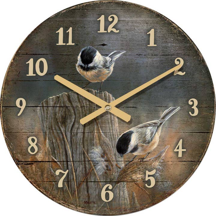 Horloge en bois Mésange d'automne 21" pour la vente par Art Brand Studios