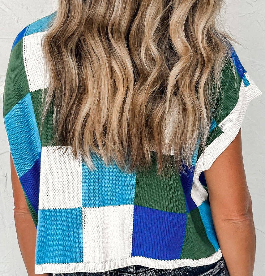 Umorger - Wholesale Knit Sweater - Women's - Color Block Cap Sleeve Sweater2