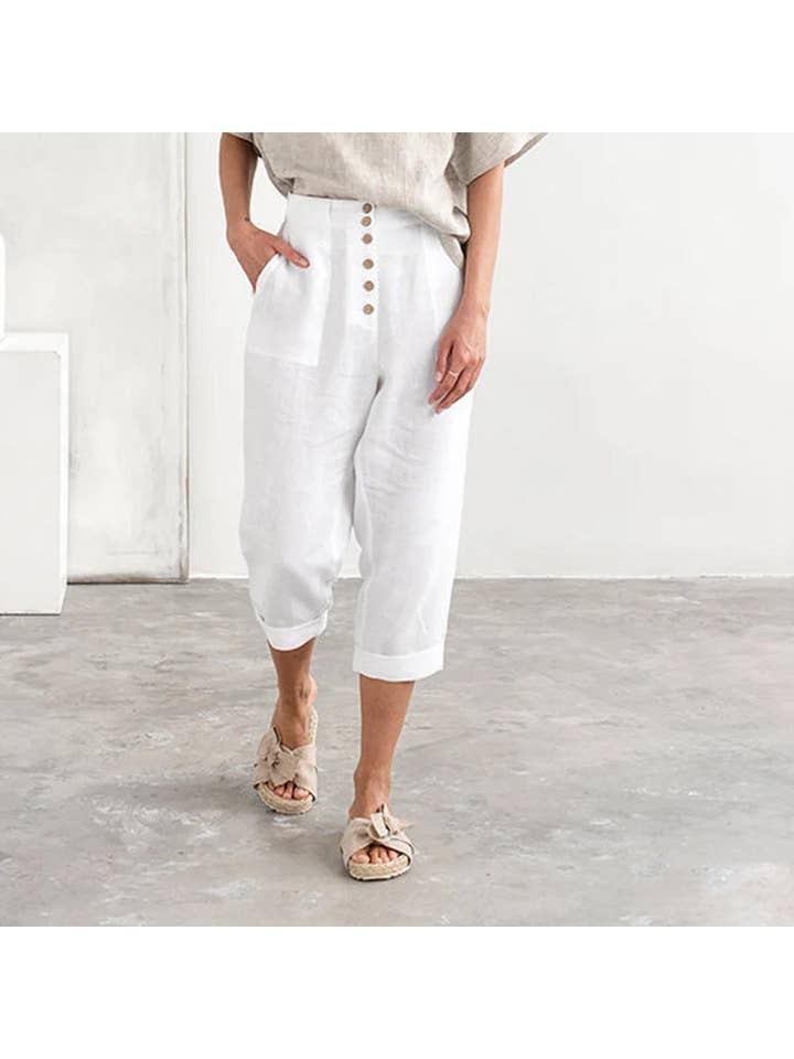 Chicto - Vente Pantalon – femme - Pantalon décontracté ample en coton et lin