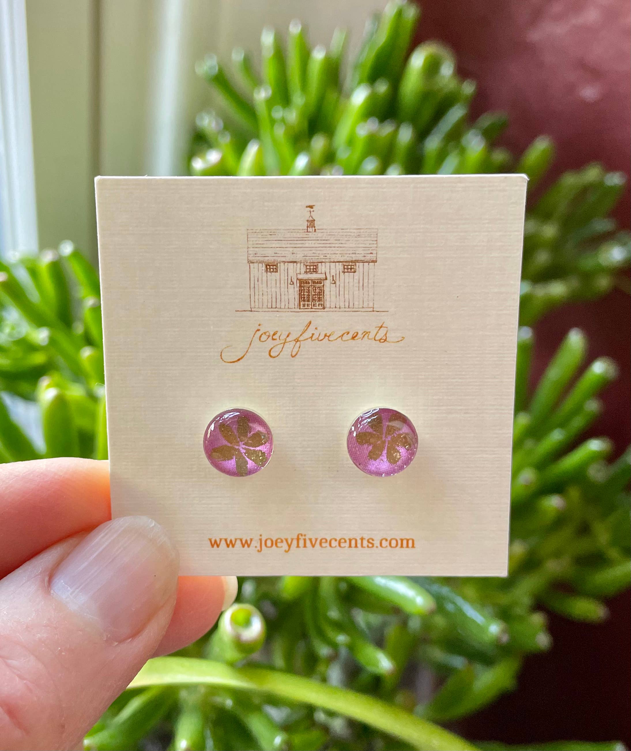 joeyfivecents – Engroshandel Ørestikkere – Studs - lille guld blomst & pink cirkler3