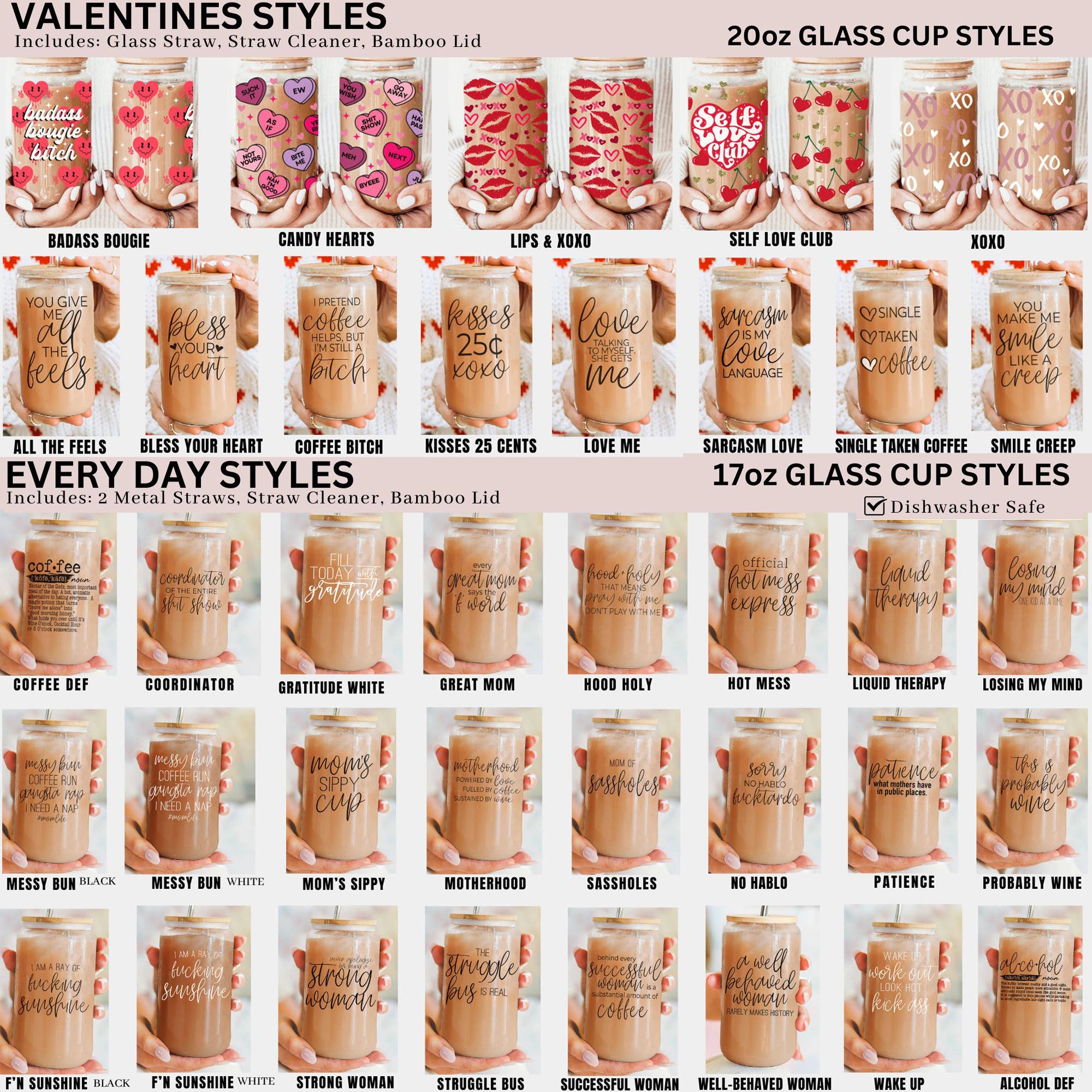 Gia Roma - Wholesale Coffee Mug - Valentines Glass Tumblers Heart Smiley, Galentines Gift Idea2