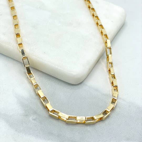 18k Gold Filled 2mm Square Up Link Chain or Bracelet, Texturized Large Lobster Claw, Specialty Chain for wholesale by Luxus Accessories
