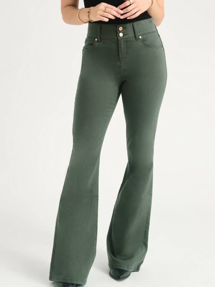 1822 Denim - Wholesale Jeans - Women's - 34" Luxe Shapewear Fit & Lift Flare Jean in Forest Green💚0
