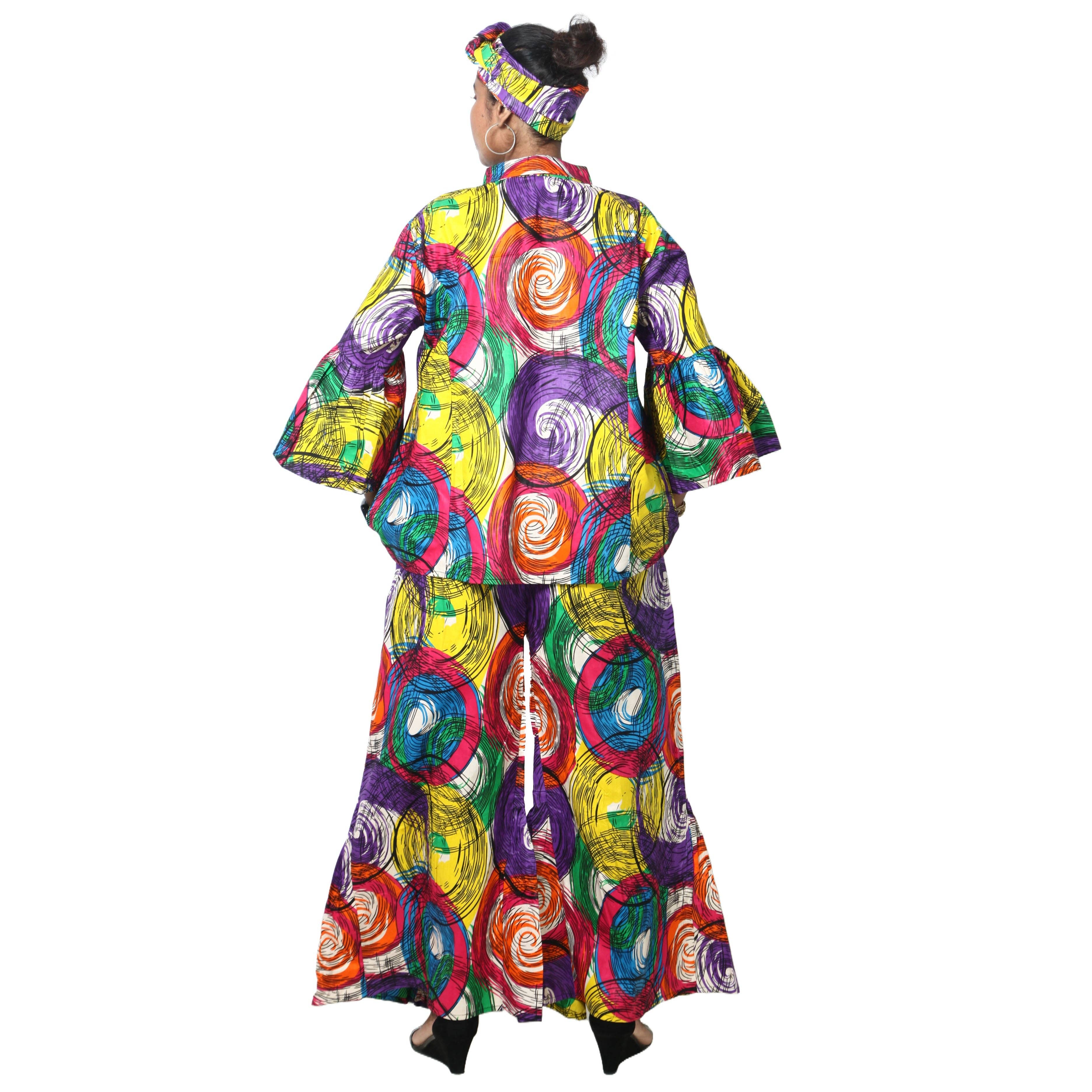 African Stars - Vente Ensemble haut et pantalon (PAS d'intérieur) - Femme - Ensemble Chemisier Femme et Pantalon Palazzo -- Imprimé FI-405026