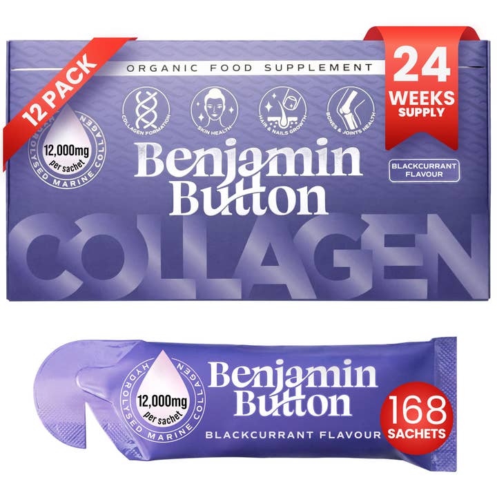 168x BlackCurrant 12,000mg Marine Collagen Liquid Sachets for wholesale by Benjamin Button
