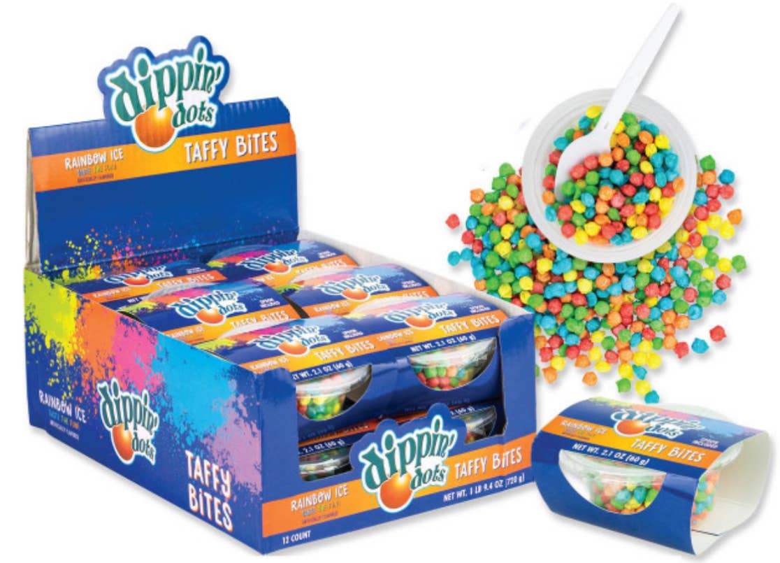 O'Shea's Candies Sweet Shop - Wholesale Taffy - Novelty NEW🎉 Dipping Dots Taffy Bites 🍭w/ Spoon- 12CT Tray4