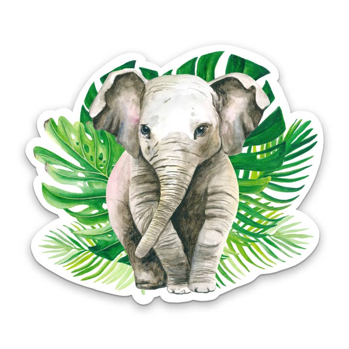 Autocollant en vinyle petit éléphant tropical pour la vente par Sweet Humors