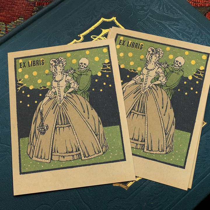 Death Wooing Beauty, Gummed Paper Ex-Libris Bookplates for wholesale by Ebon et Noir LLC