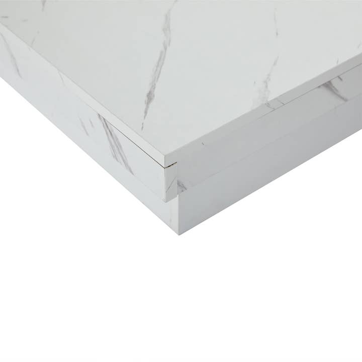 Urban Meuble - Wholesale Side Table - Modern white square coffee table with marble effect, 4 drawers, sliding top 90x90x25cm KHEKRIED35