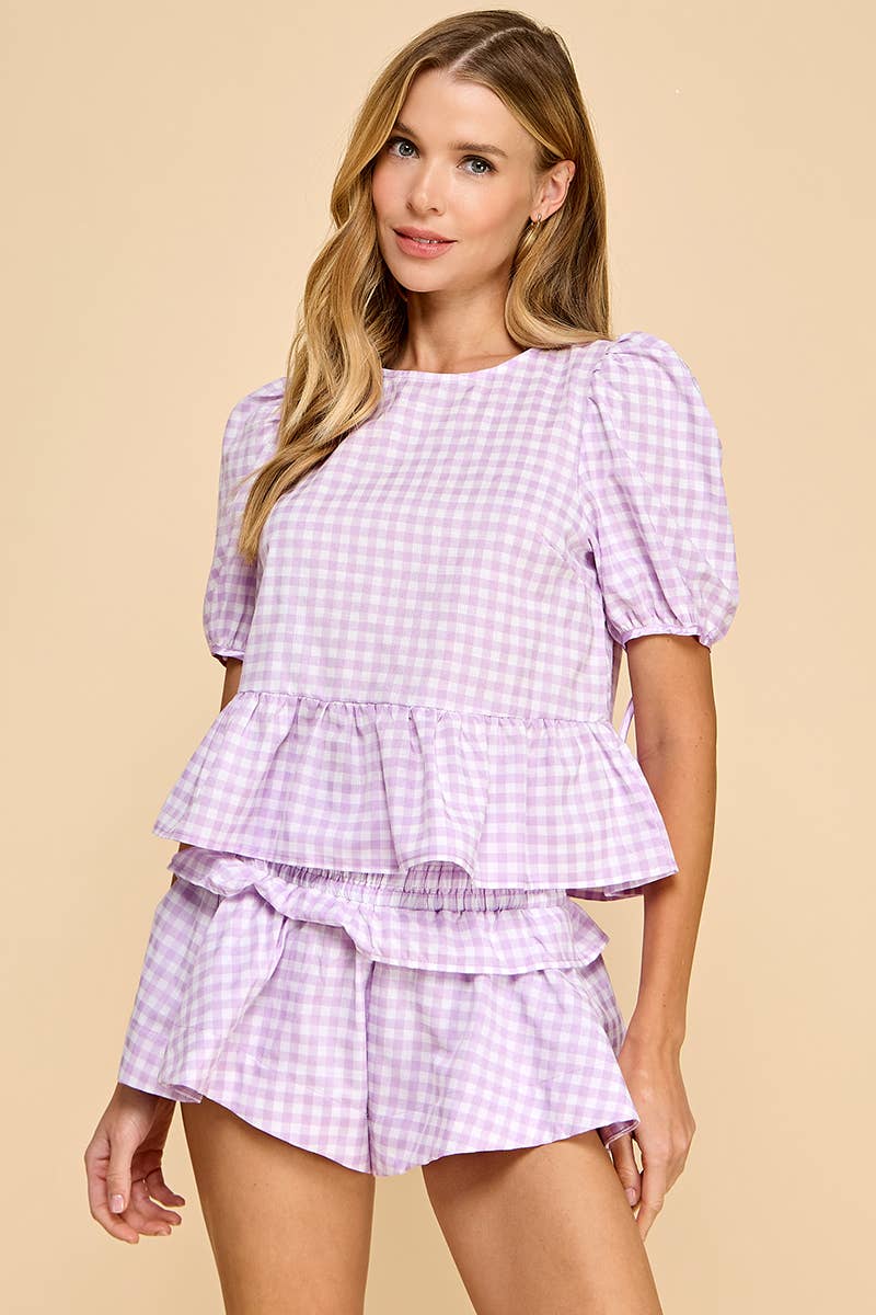 TCEC - Wholesale Blouse - Women's - CT8888-Plaid Ruffle Hem Top1