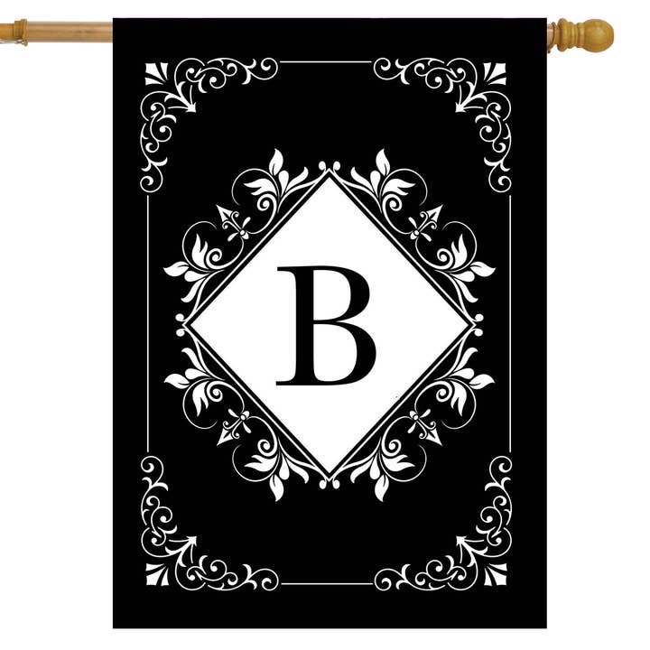 Drapeau de Maison Recto-Verso Monogramme Noir et Blanc B pour la vente par Briarwood Lane