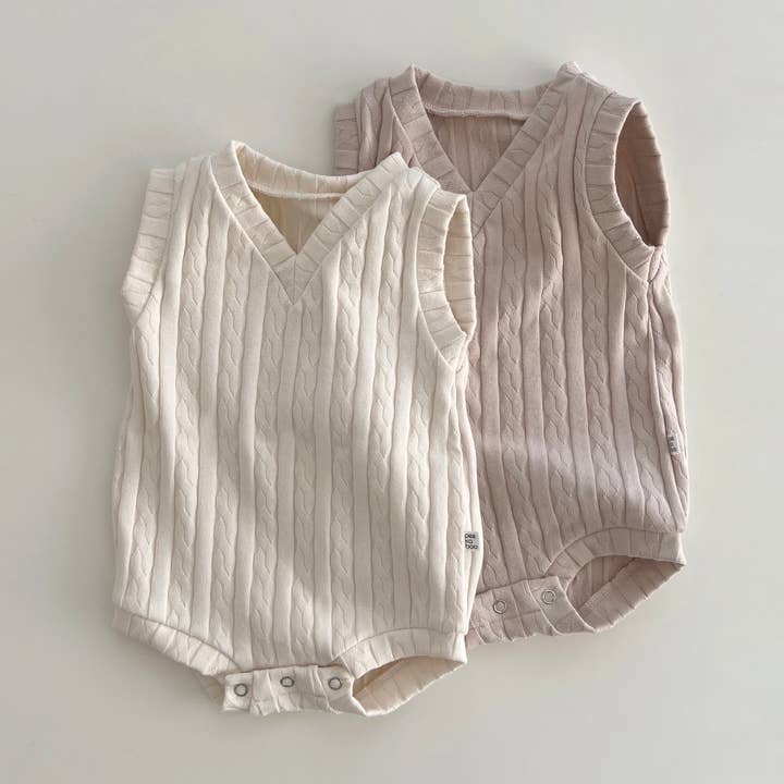 Baby Soft CableKnit Bodysuit w/ Optional Beret Neutral Color for wholesale by peekaboo