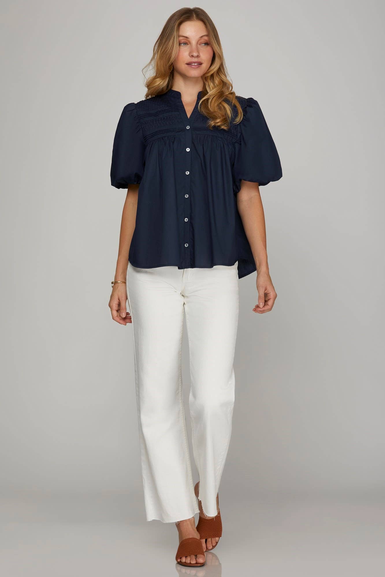 Peace Love Line – wholesale Blouse – Women’s – PL5241 - STAND NECK PINTUCK DETAIL WOVEN TOP10