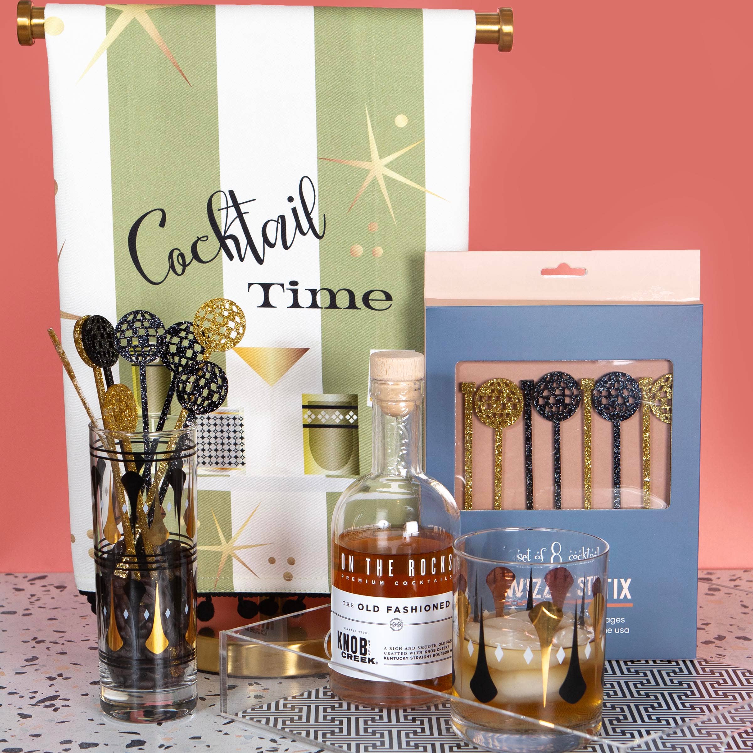 Mod Lounge Paper Company - Wholesale Drink Stirrer - Disco Ball Gold and Black Acrylic Drink Stirrer Swizzle Stix2