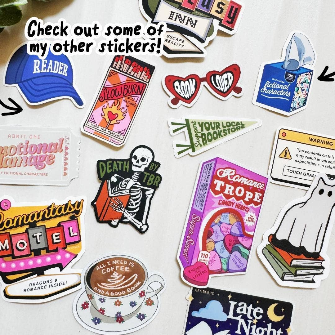 Art by Viva - Wholesale Sticker - Slow Burn - Bookish Tropes | Clear Matte Sticker | Bookish Stickers, bookish art, bookish merch, kindle stickers2