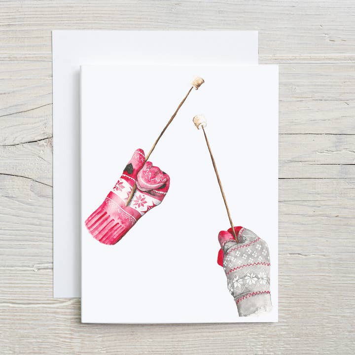 Winter Mittens, hand painted greeting card, holiday card for wholesale by Liz Pope Designs