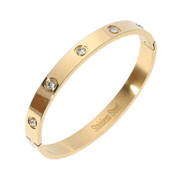 Sensibling Corp. - Wholesale Bangle Bracelet - Stainless Steel Stone Paved Hinged Bangle Bracelet