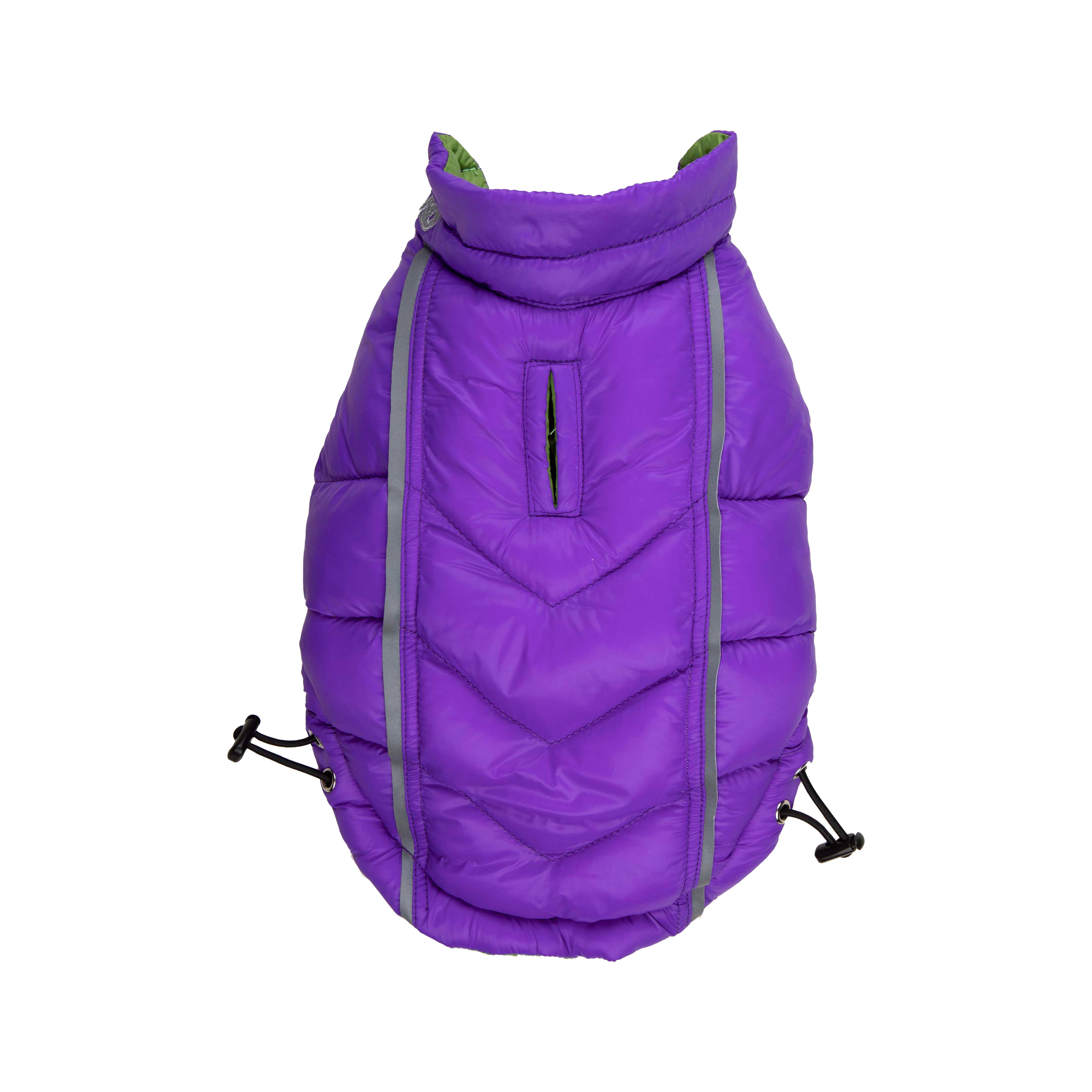 Barker's Bowtique - Vente Manteau – chien - Doudoune réversible et réfléchissante Featherlite - Vert/Violet1