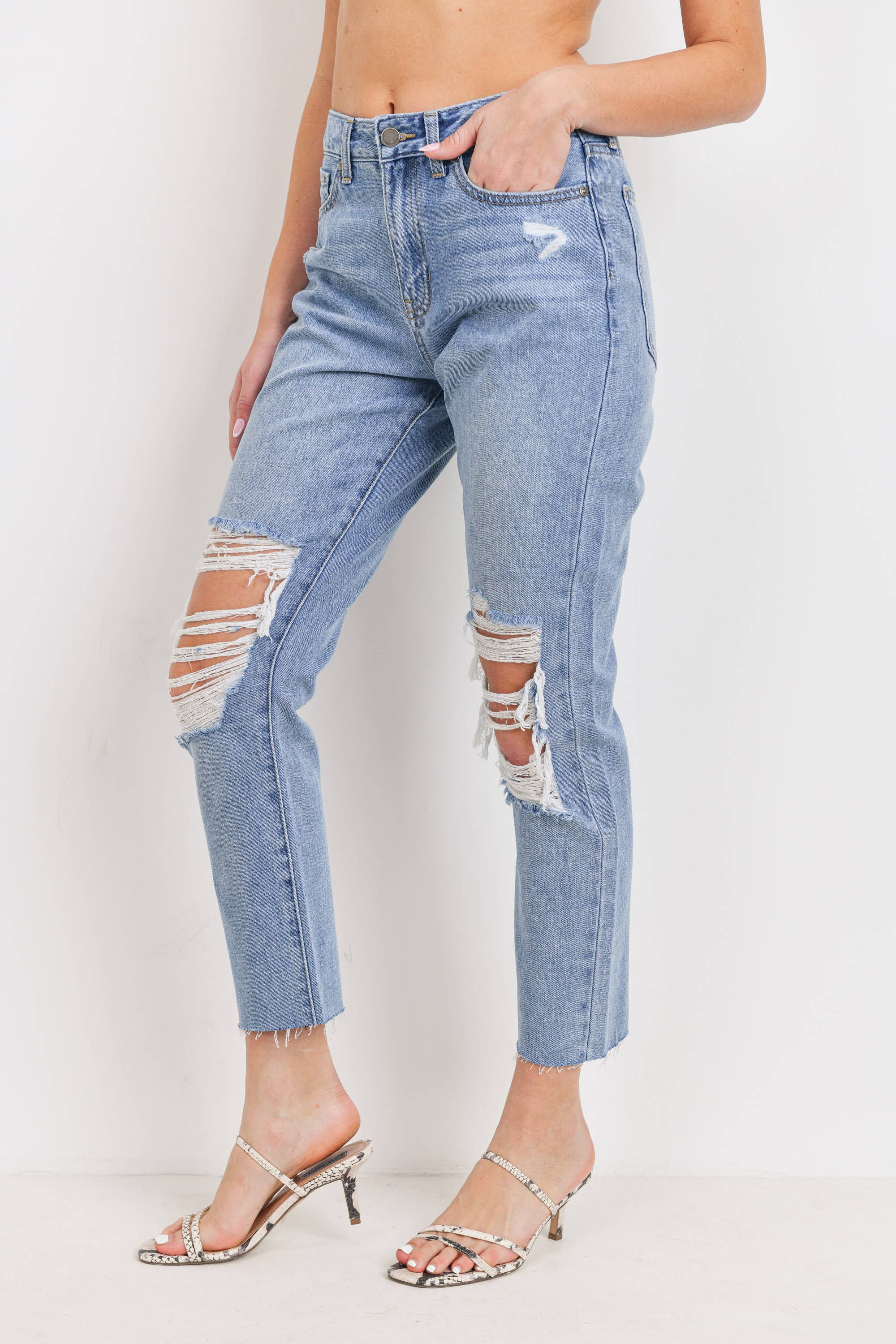Just USA Jeans – calças de ganga - Mulher por atacado – JP129N - LT - Rise Alta Distressed Reto6
