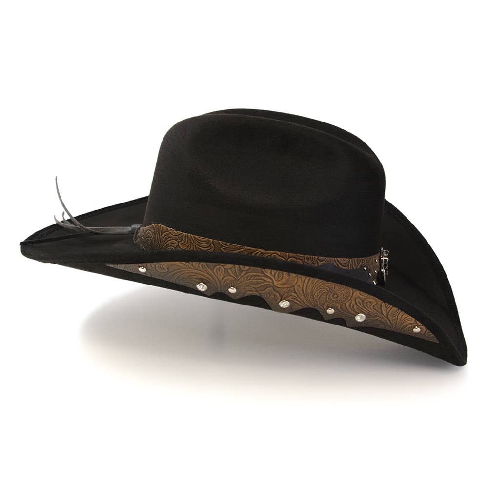 Western Express - Vendita all'ingrosso Cappello da cowboy - Unisex - Cappello Western in Camoscio con Teschio di Bue e Lati in Pelle5