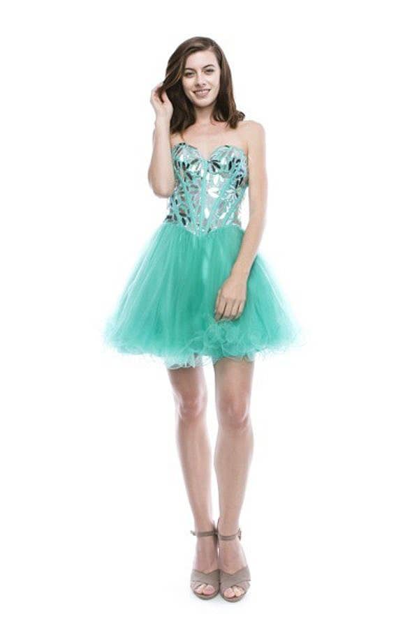 Chicas – Großhandel Kleid – Damen – Kurzes Satinkleid mit Spiegelakzenten C67255