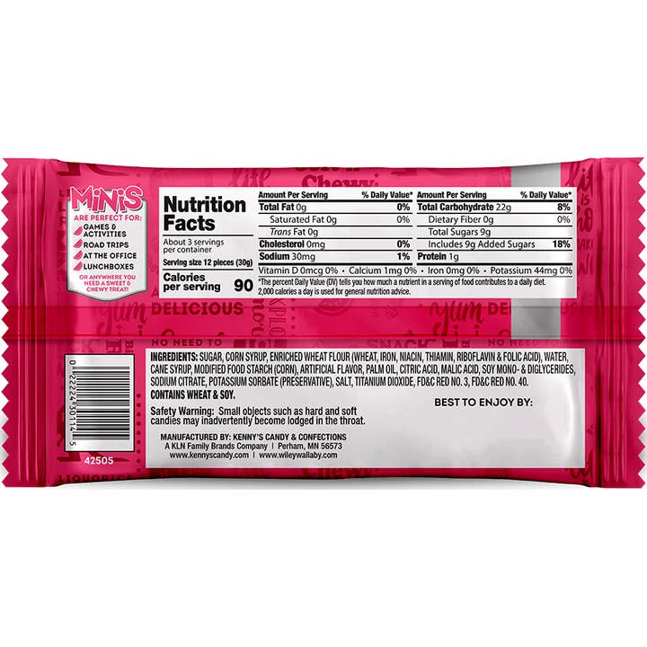 Grandpa Joe's Candy Shop - Wholesale Licorice - Wiley Wallaby Minis Watermelon Licorice Bites 3.5oz Bag 18ct