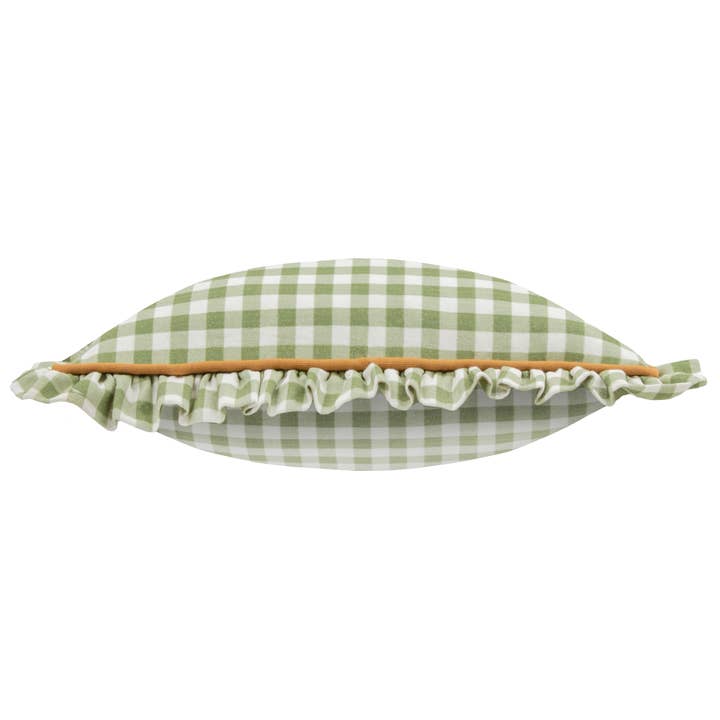 Maude Gingham Reversible Piped Cushion Sage for wholesale on Faire