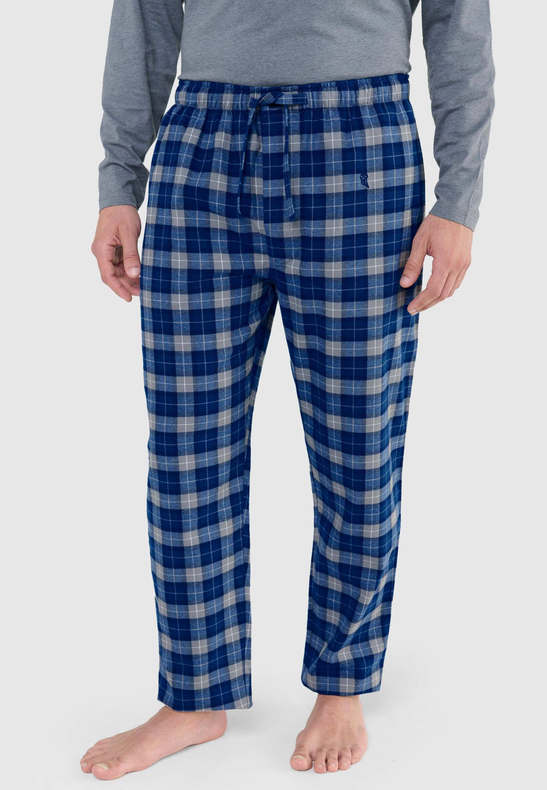 Blå Premium lange flannel ternede pyjamasbukser - blå 8899 for engroshandel på Faire1