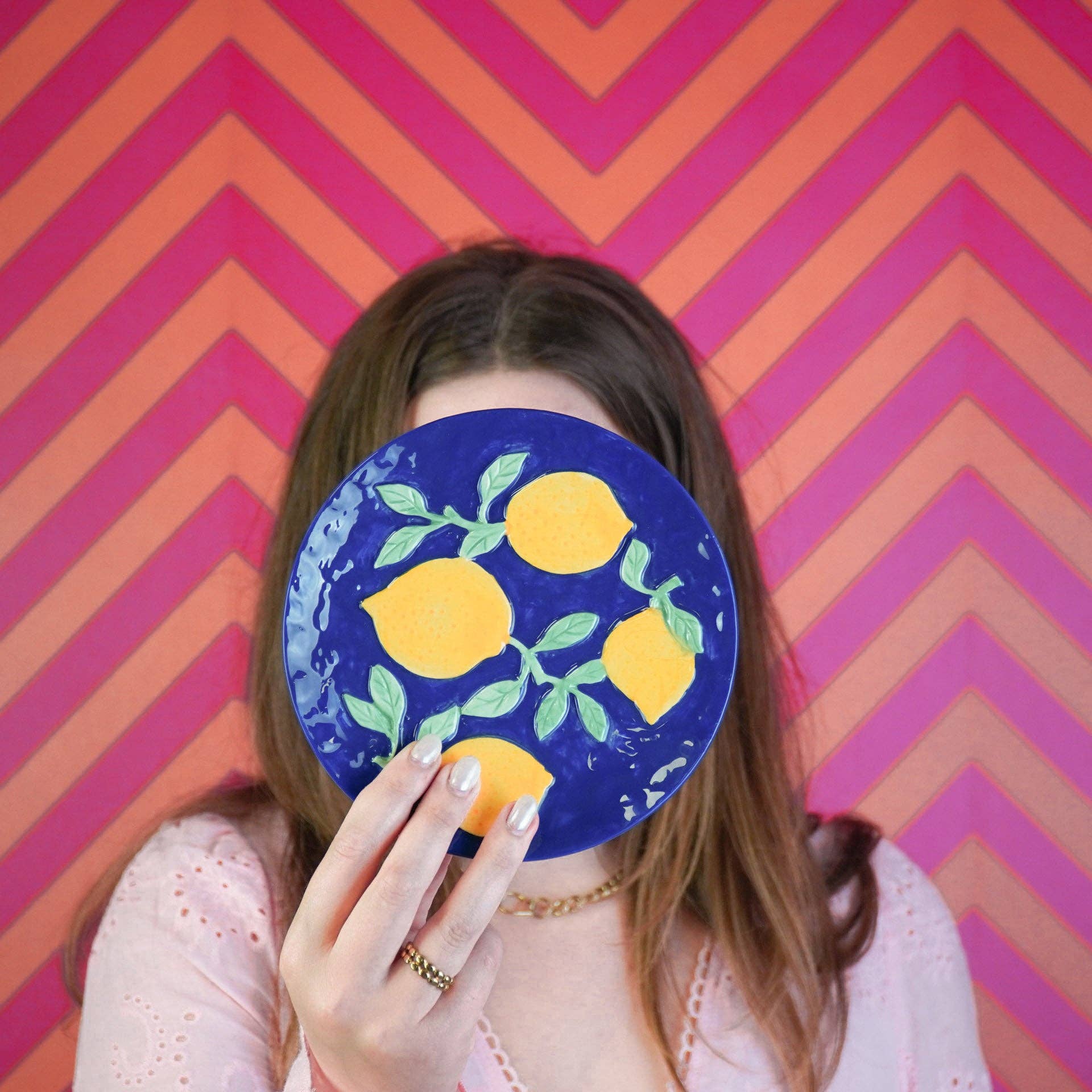 Housevitamin bv - Wholesale Decorative Plate/Dish/Bowl - Deco Plate- Lemons - Blue/Yellow-17,5x17,5x2cm2