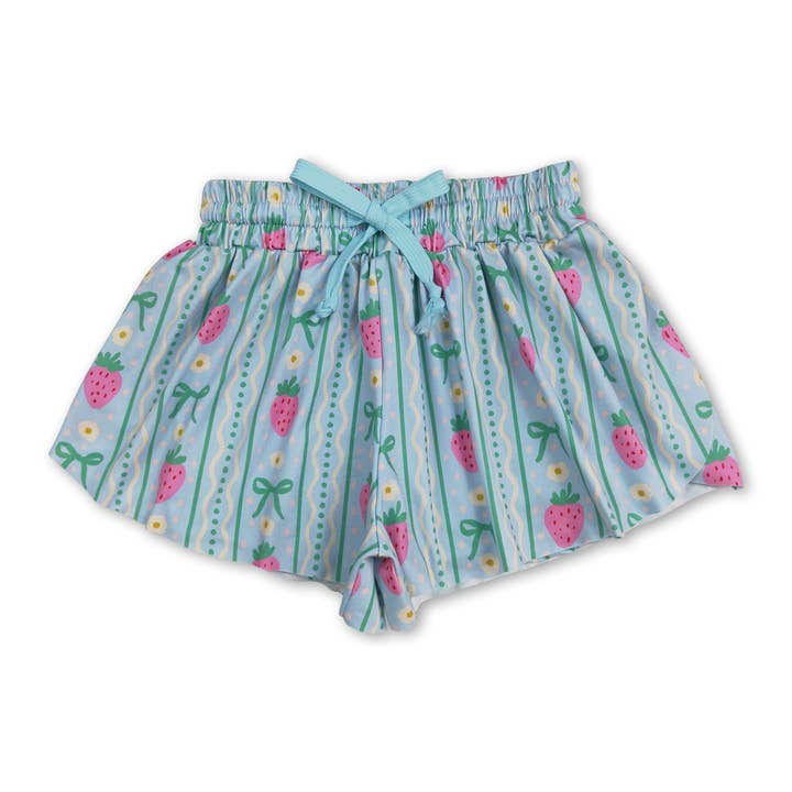 Yawoo Garments - Wholesale Shorts - Kids - Strawberry floral green bow baby girls summer shorts