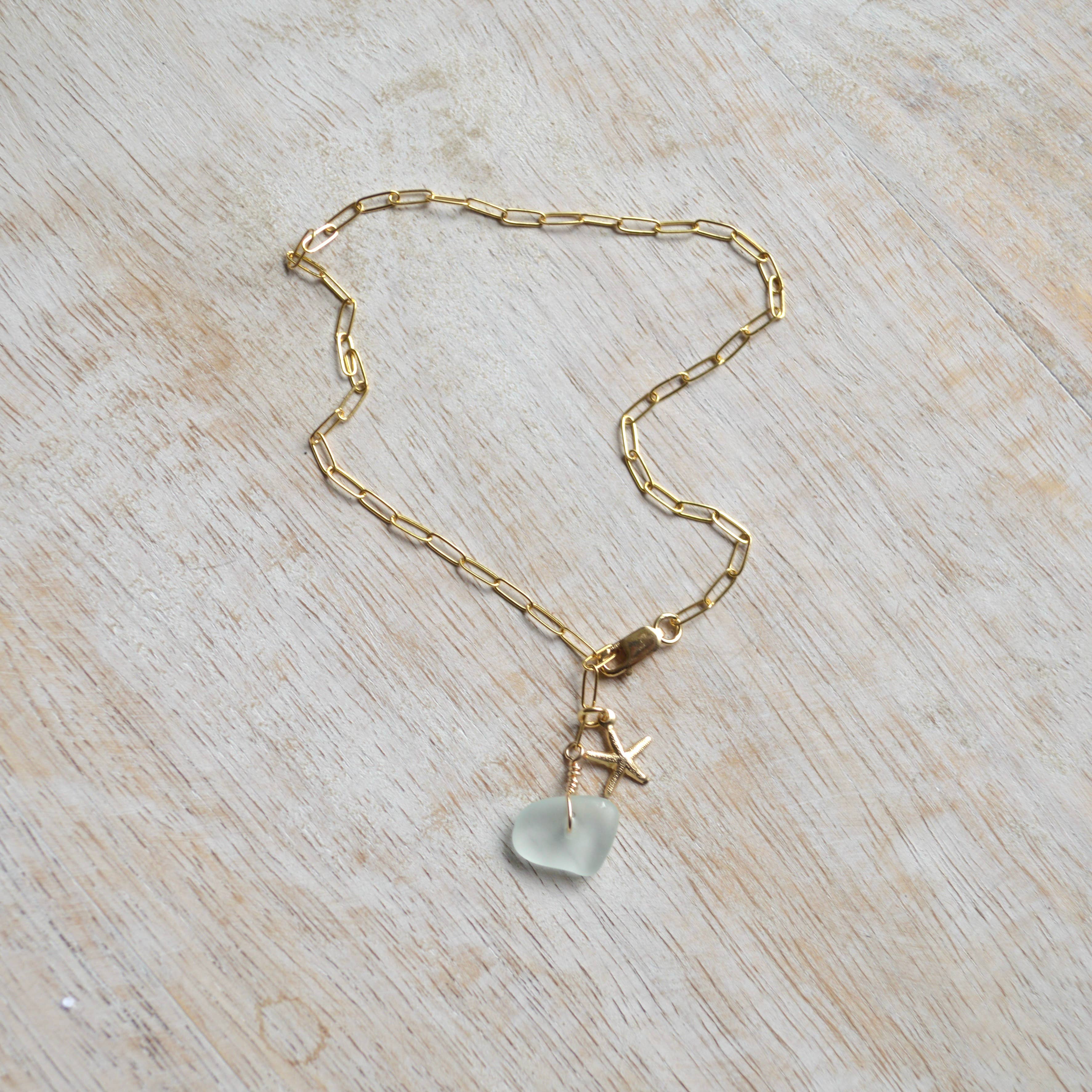 Salty But Sweet – Pulseira de tornozelo por atacado – Tornozeleira com vidro Sea Foam e estrela-do-mar6
