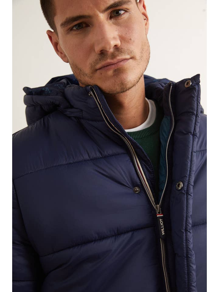 williot - Wholesale Puffer Jacket - Men's - Navy Detachable Padded Hood Coat4