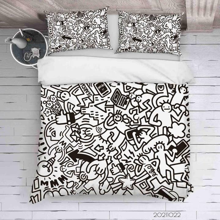 Ensemble de housse de couette illustration abstraite 3D art gribouillage ensemble de literie housse de couette taies d'oreiller 96 pour la vente par Jess Art Decoration