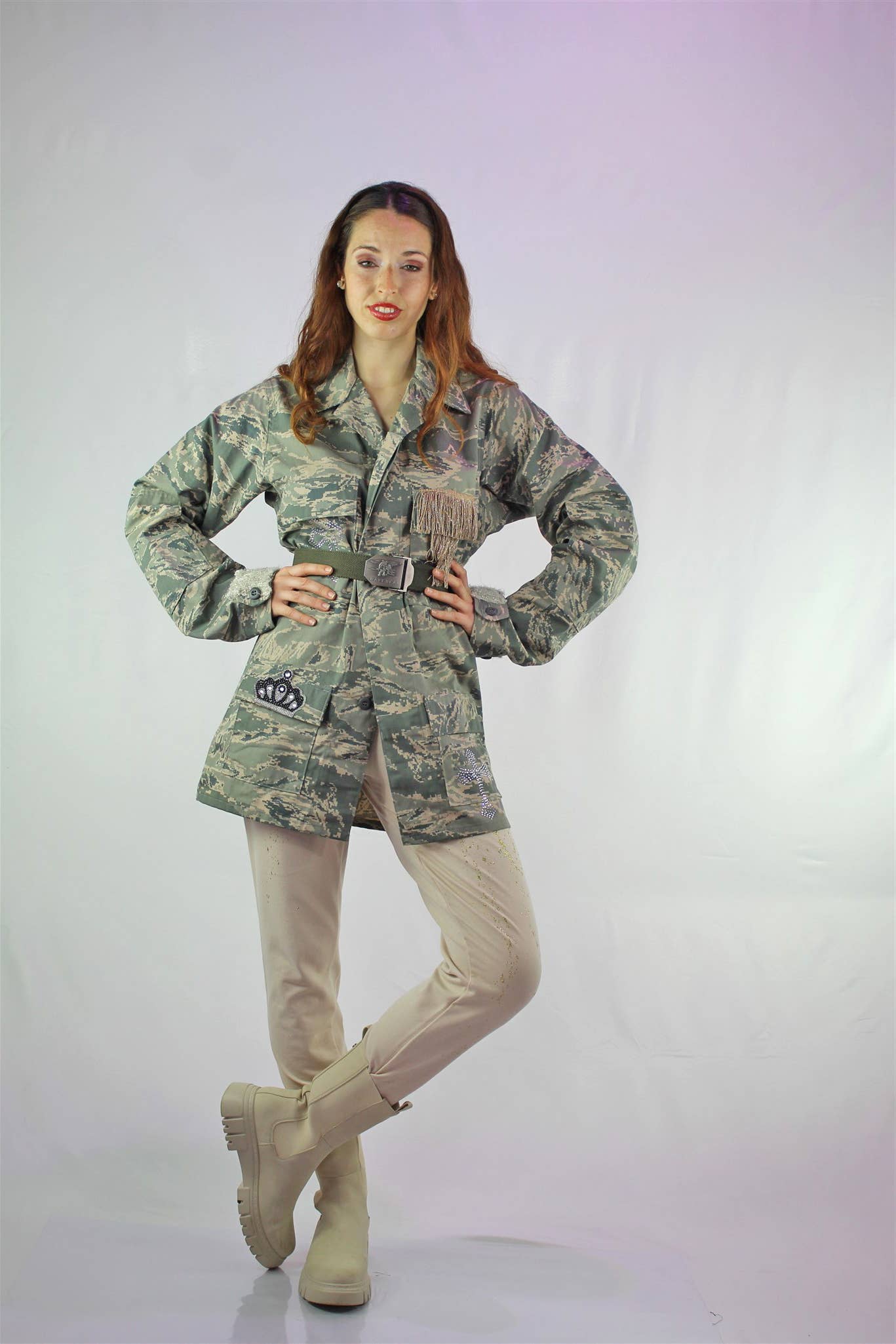 apiedinudinelparco - Wholesale Jacket - Women's - CAMO PATCH JACKET WITH FRINGES AND ANIMALIER UP-CYCLED GLITTER1