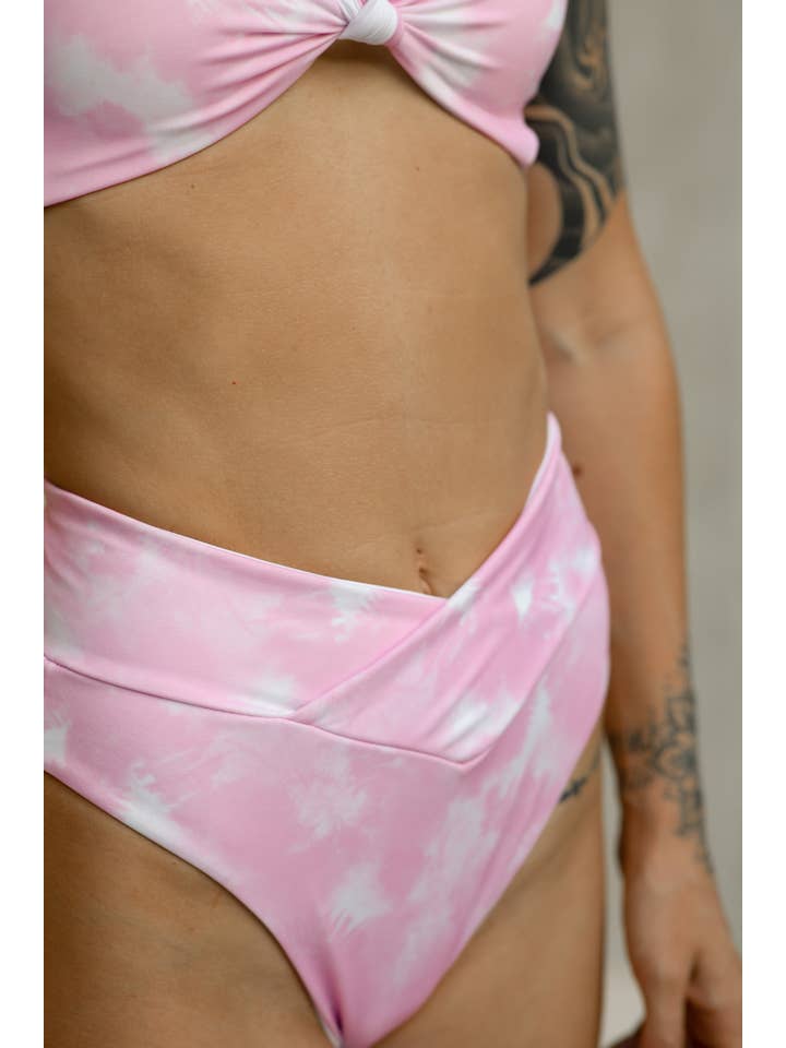 Mamacita Swim - Wholesale Swim Bottoms - Women's - Pink Tie Dye Crossover V High-Waist Bikini Bottoms3