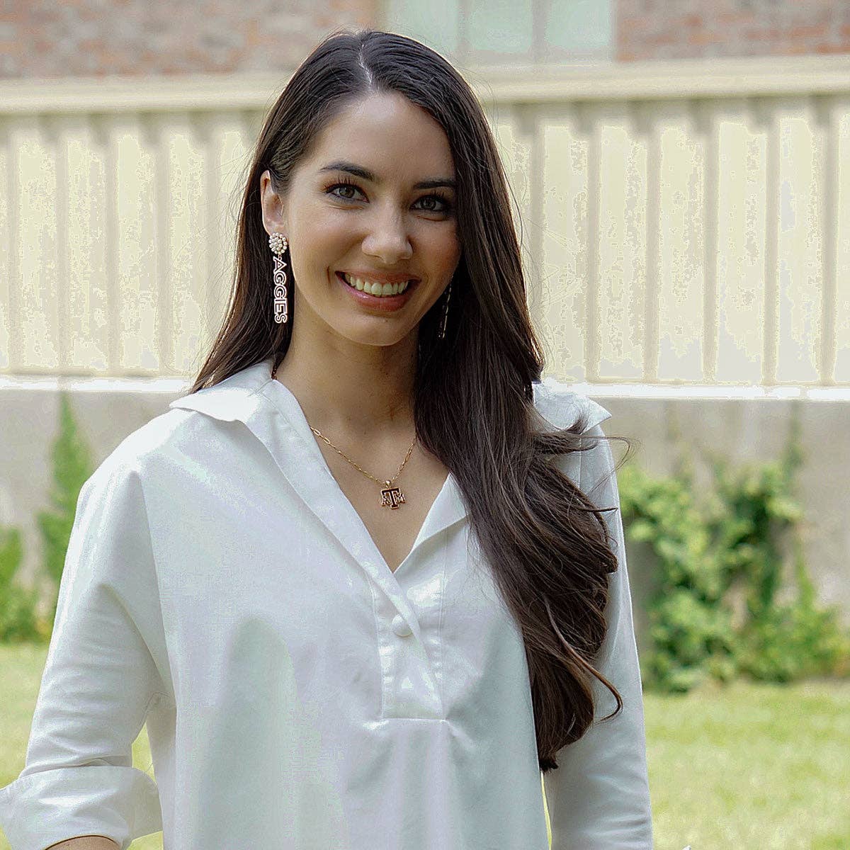 Canvas Style – wholesale Hängande örhängen – Texas A&M Aggies Pearl Cluster Outline Emalj Drop örhängen1