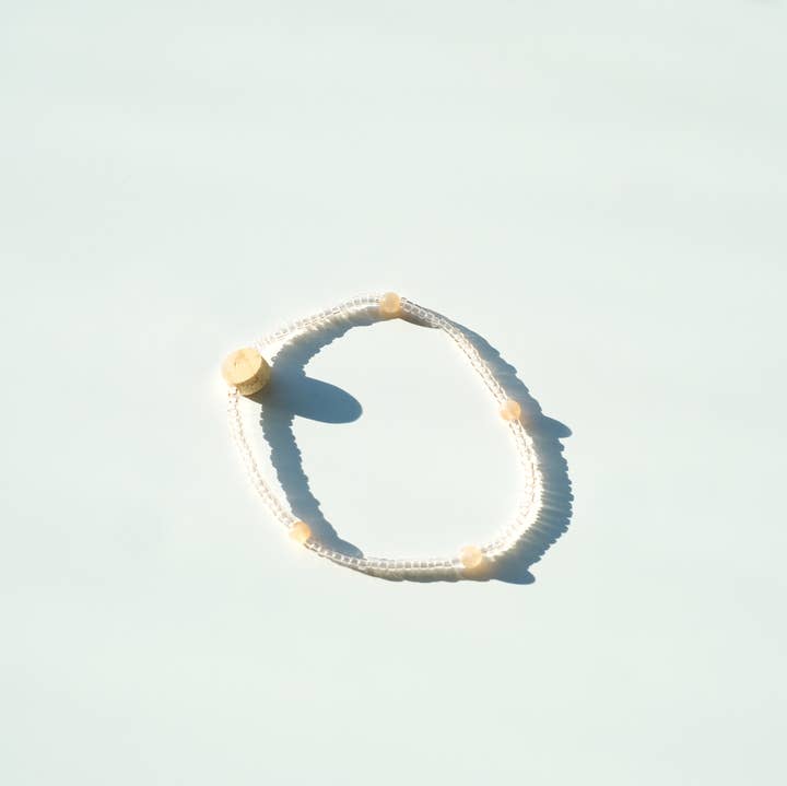 Sunstone, Japanese Glass Bead, & Wooden Bead Bracelet for wholesale by Object Flux