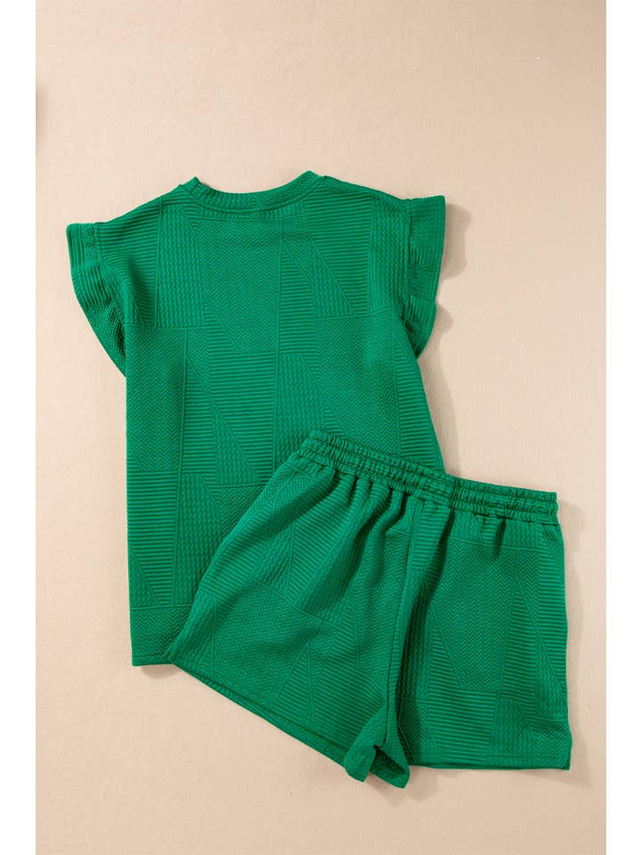 Aapparella - Vente Ensemble de vêtements d'intérieur – femme - Ensemble t-shirt et short à volants texturés unis pour femmes | S-2XL7