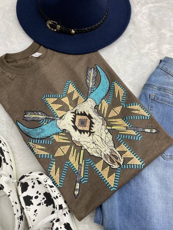 BC Aztec Steerhead Cute, Steer, Flower Graphic Tshirt for wholesale by L&B Life