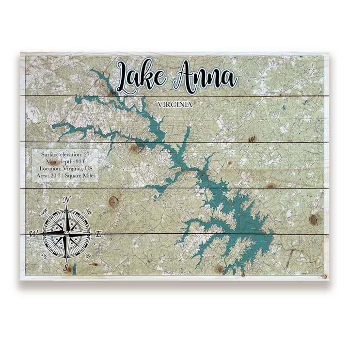 Map Mom - Wholesale Map - Lake Anna, VA 18x24 Wood Pallet Map