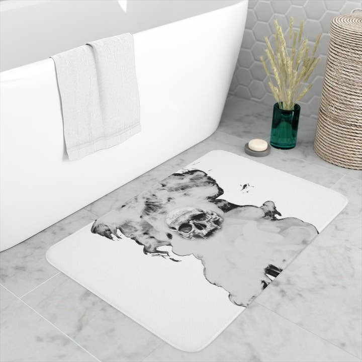 Skull badmat, goth badmat, unieke gezellige badmat van traagschuim - antislip badkamermat 24 inch x 26 inch zachte vloermatten badkamerdecor voor wholesale door Ambiguous Designs