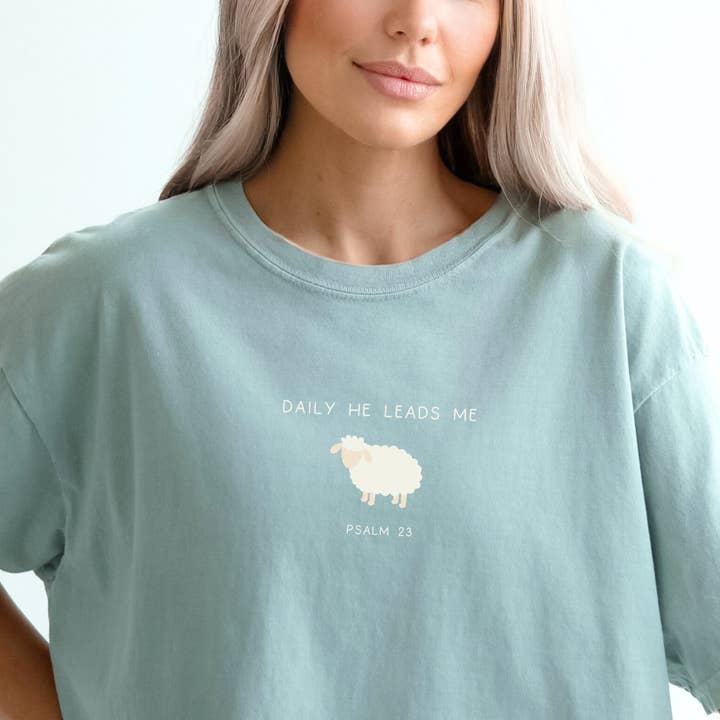 Faith & Life Christian Brands - Wholesale Screen Printed T-Shirt - Women's - Daily He Leads Me Psalm 23 Lamb Christian Graphic Tee4
