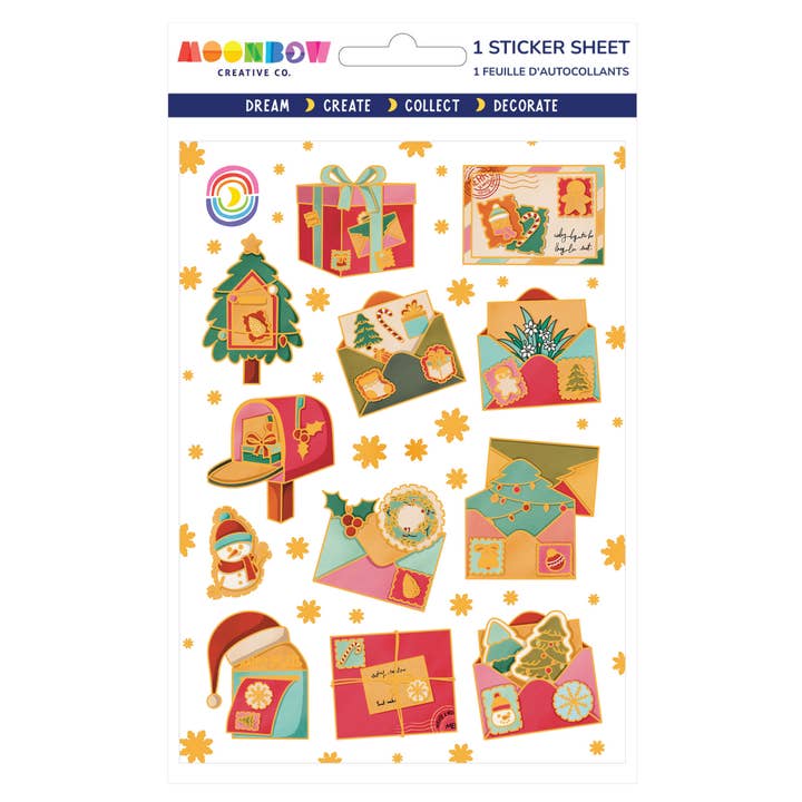Merry Mail Days Foil Sticker Sheet for wholesale by Moonbow Creative Co.