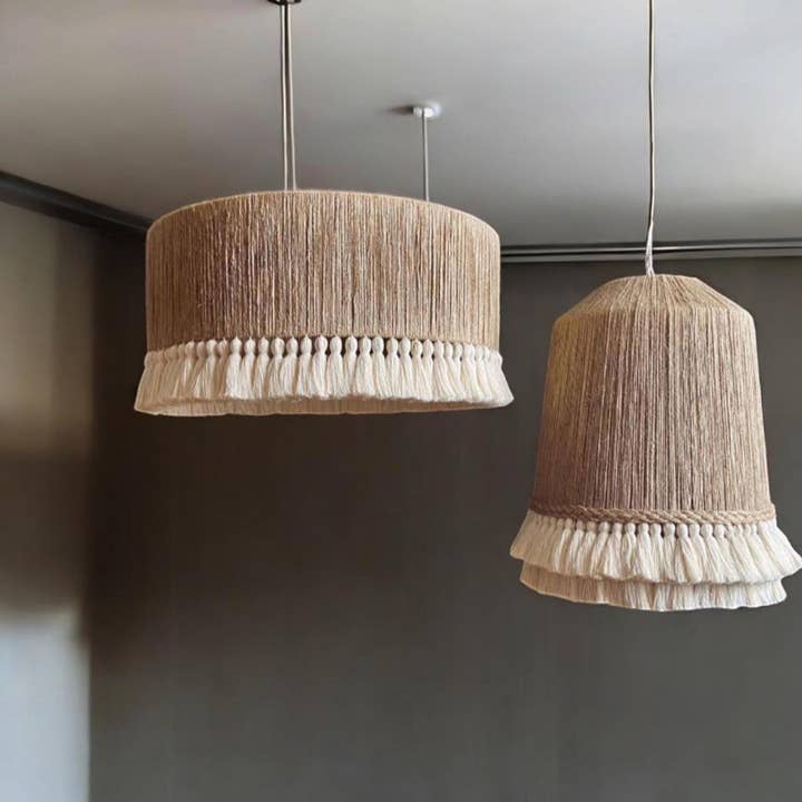 Joy's Arts - Wholesale Chandelier/Hanging Light - Boho Macrame Chandelier, Cozy Fall Pendant Light, Handmade Neutral Farmhouse Lampshade, Rusitc Jute Lighting6