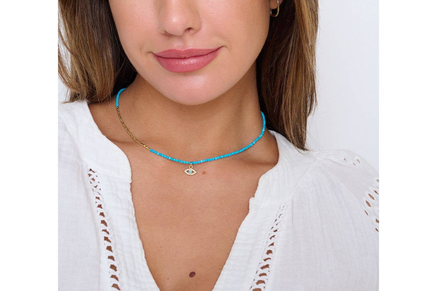 Boho Betty – wholesale Pendant/charm necklace – Bia Turquoise Evil Eye Necklace1
