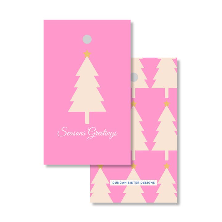 Pink & Beige Christmas Tree Gift Tags – Set of 8, USA Made for wholesale by Duncan Sister Designs